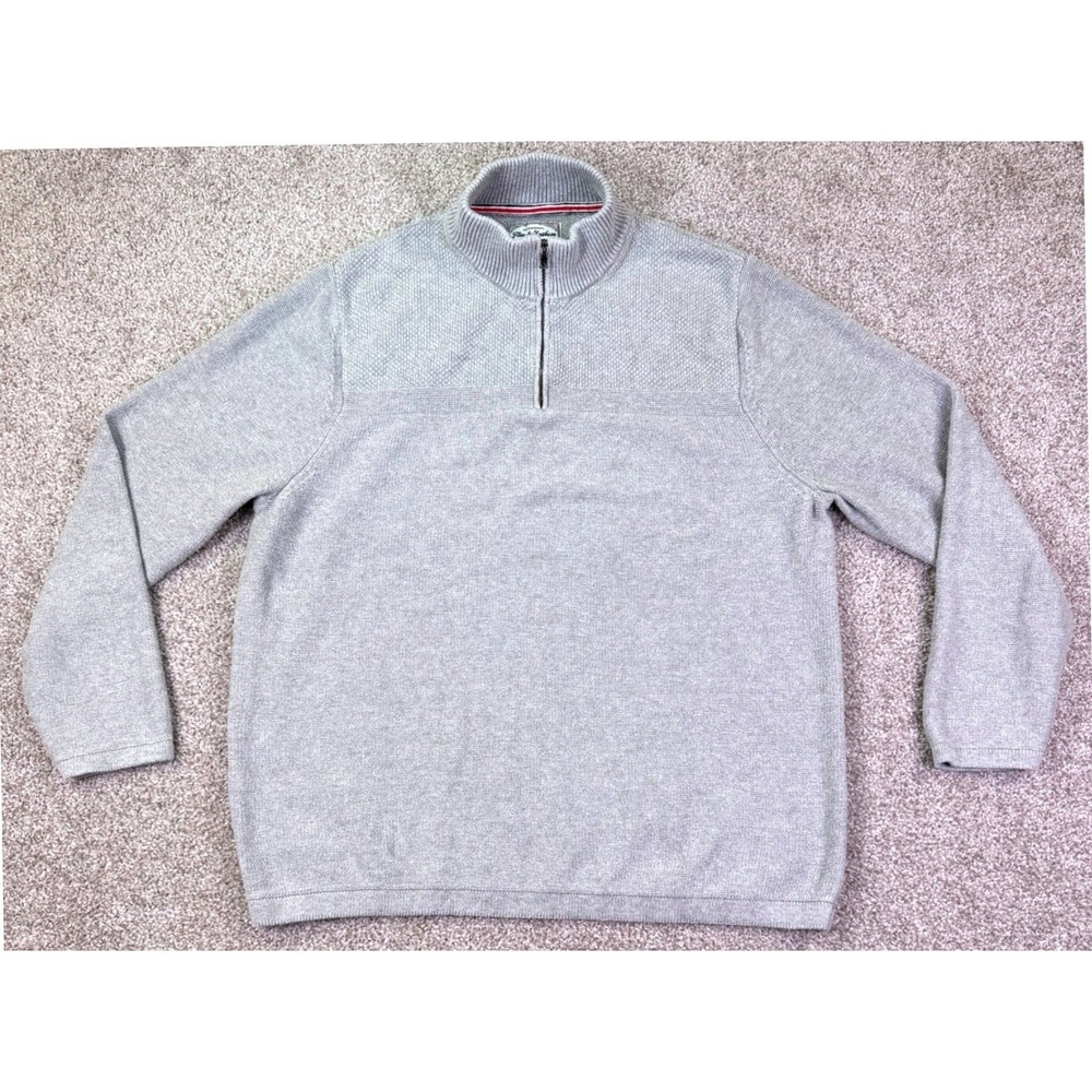 Flag & Anthem Quarter Zip Pullover Men XL Gray Cotton Knit Sweater FA19SW242